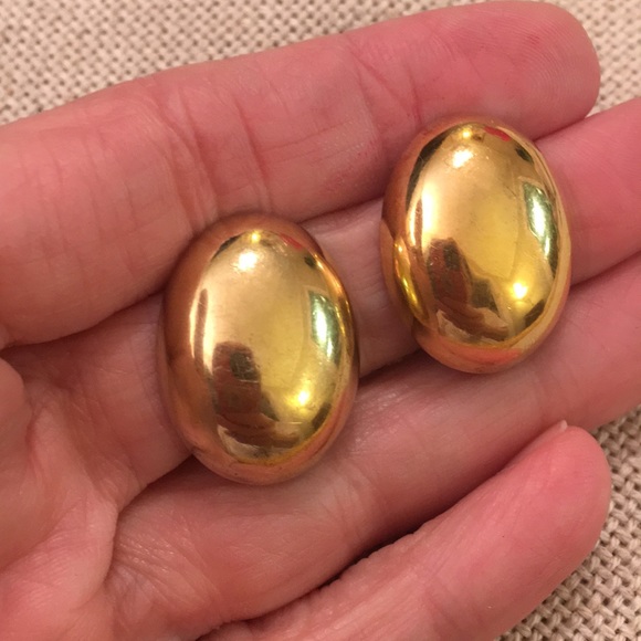 BEAU Goldplated Sterling Oval Button Clip Earrings - Picture 7 of 8